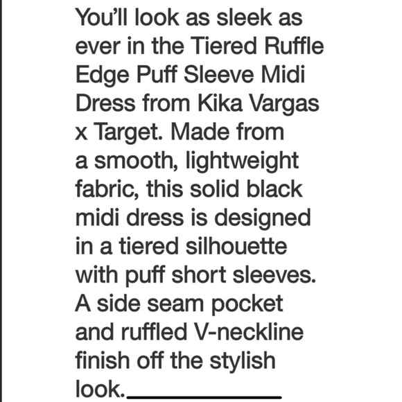 NWOT Kika Vargas x Target Tiered Ruffle Edge Puff Sleeve Midi Black Dress - Picture 12 of 16